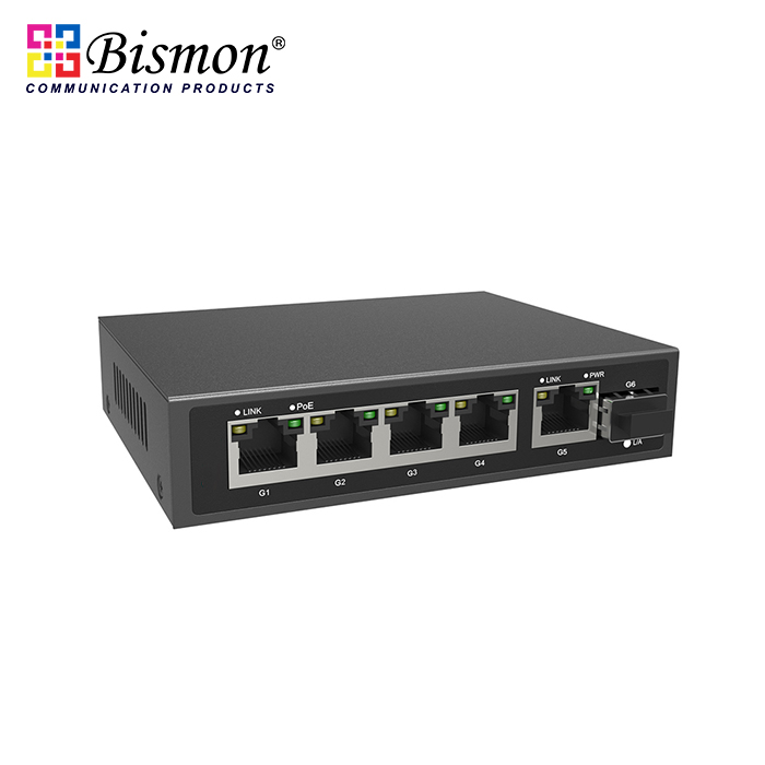 4-RJ45 10/100/1000 PoE with 1-RJ45, 1-SFP Uplink Unamanaged (65W)	